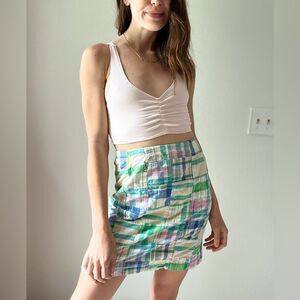 Vintage Plaid Patchwork Mini Skirt Made In USA Zip Back Size 4